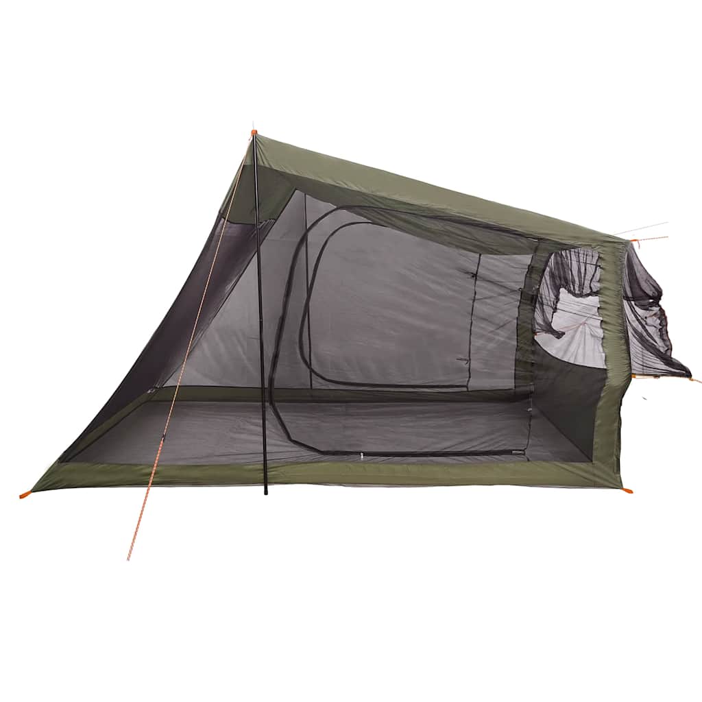 Detail van de vidaXL autotent in olijfgroen met open zijwand en gaas.