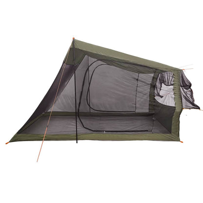 Detail van de vidaXL autotent in olijfgroen met open zijwand en gaas.
