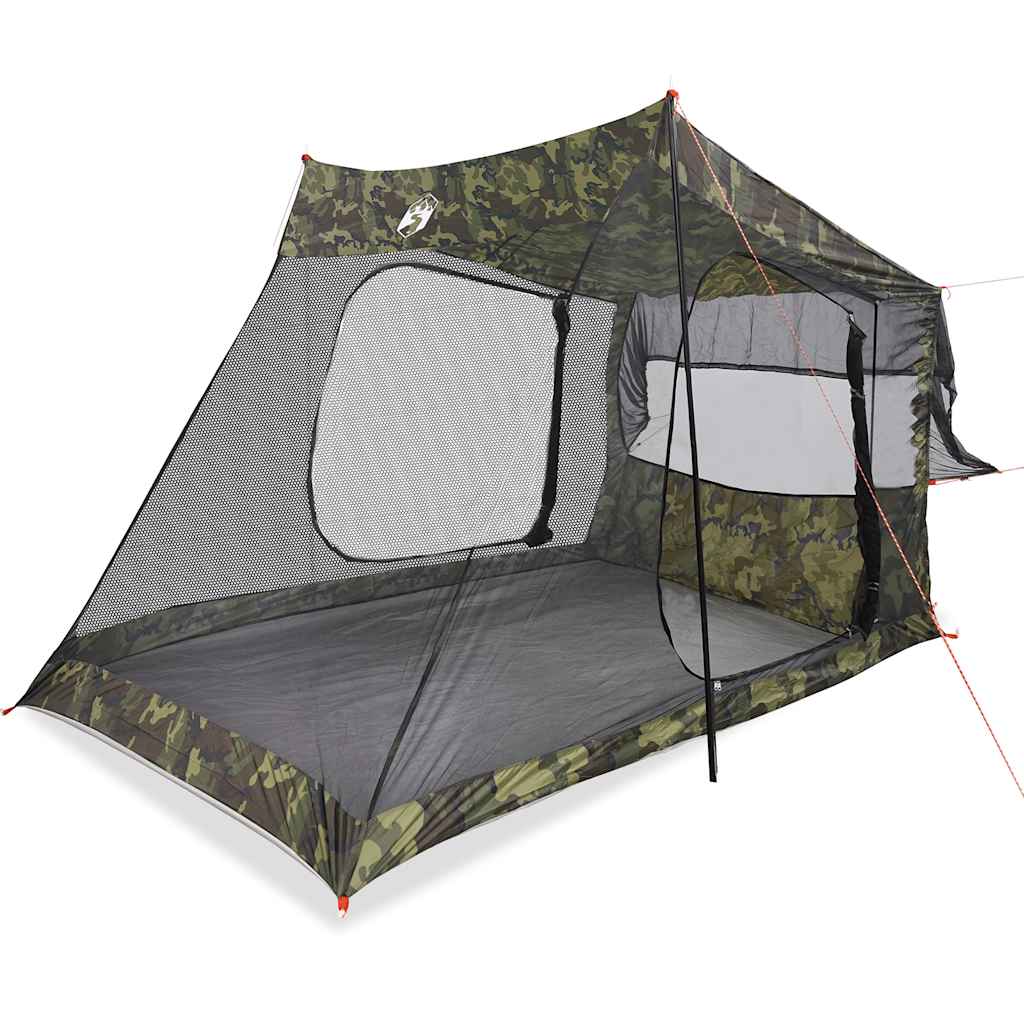 Detail van de vidaXL autotent in camouflage, met open zijpanelen en stevige constructie.