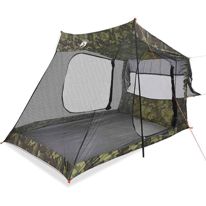 Detail van de vidaXL autotent in camouflage, met open zijpanelen en stevige constructie.