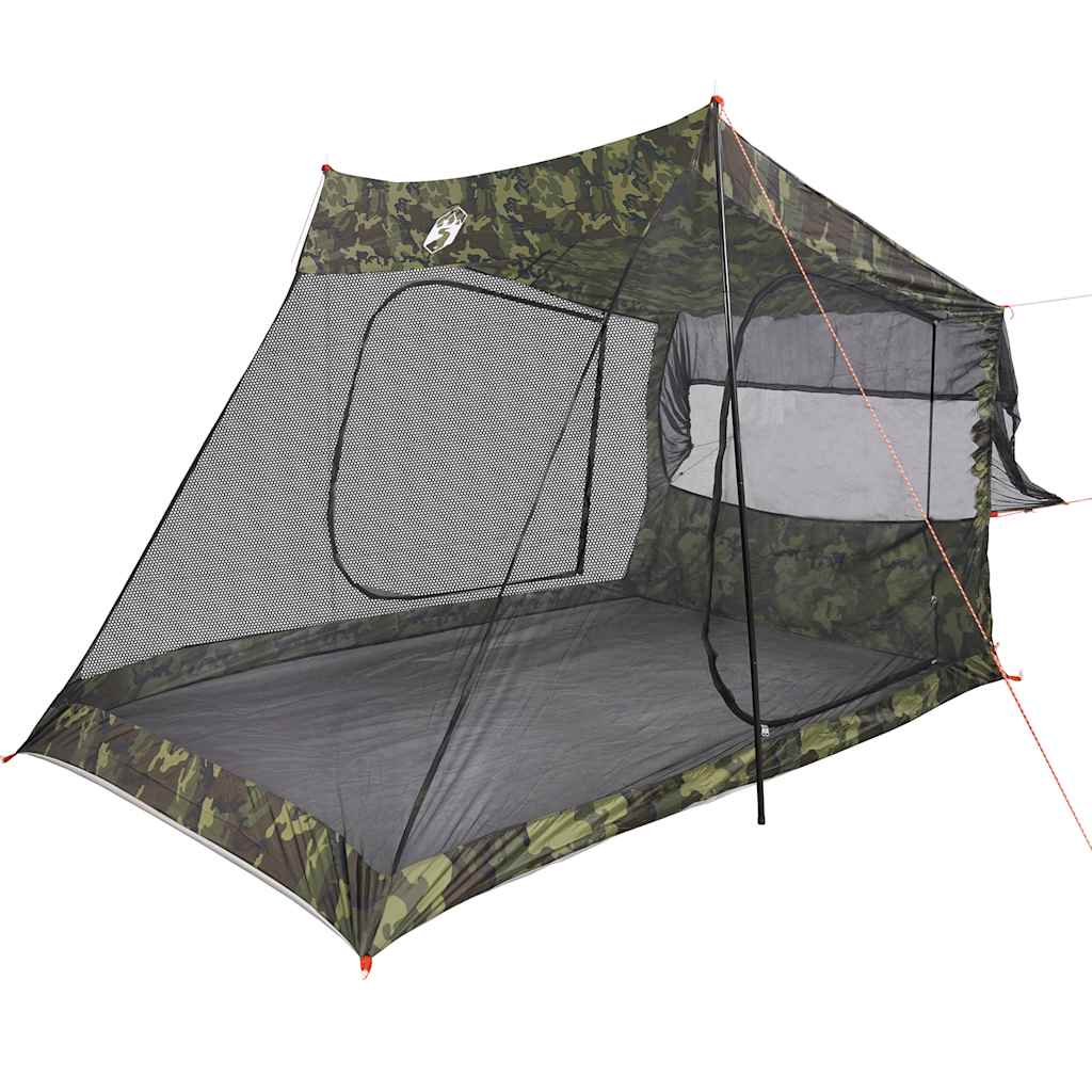 Detail van de vidaXL 2-persoons camouflage autotent met gaasramen en waterdichte bodem.