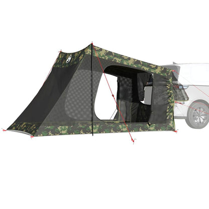 Detail van de vidaXL 2-persoons camouflage autotent met opzetstokken en ventilatieroosters.