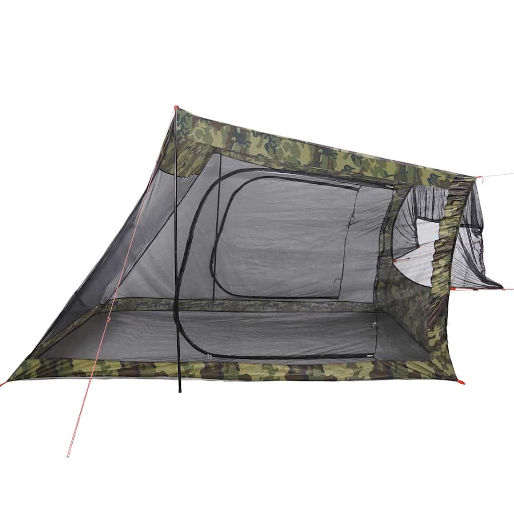 Zijaanzicht van de vidaXL 2-persoons camouflage autotent met gaasopening.