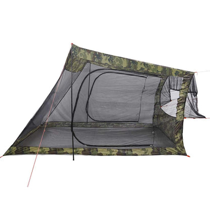 Zijaanzicht van de vidaXL 2-persoons camouflage autotent met gaasopening.