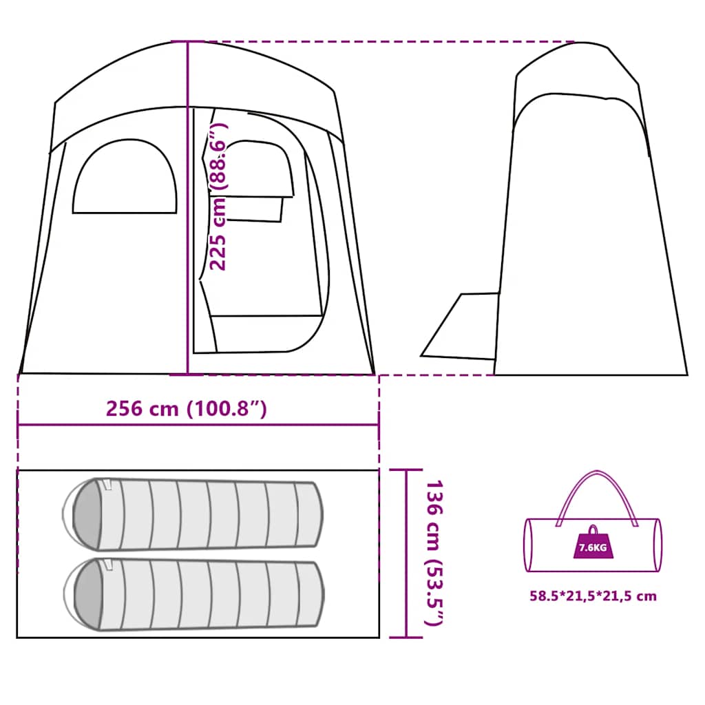 Detailweergave van de vidaXL douchetent met afmetingen en opbergmogelijkheden.