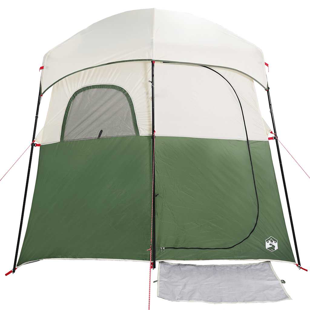 Detail van de groene vidaXL douchetent met een zijaanzicht en ventilatierooster.