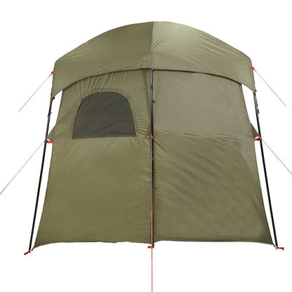 Zijaanzicht van de olijfgroene vidaXL douchetent met ventilatierooster.