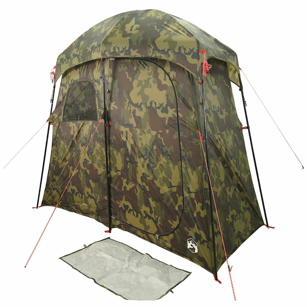 Detail van de vidaXL douchetent in camouflage, met een zijaanzicht en opzetdetails.
