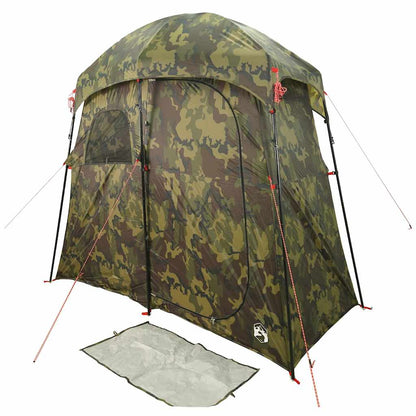 Detail van de vidaXL douchetent in camouflage, met een zijaanzicht en opzetdetails.