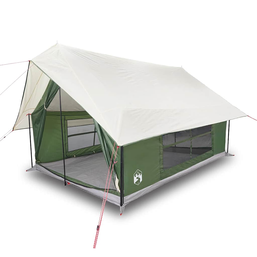 Zijaanzicht van de vidaXL 5-persoons tent met groene wanden en een witte top.