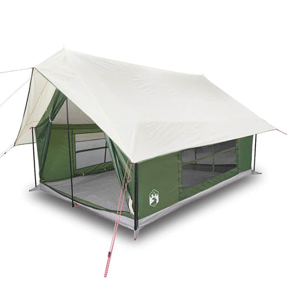 Zijaanzicht van de vidaXL 5-persoons tent met groene wanden en een witte top.