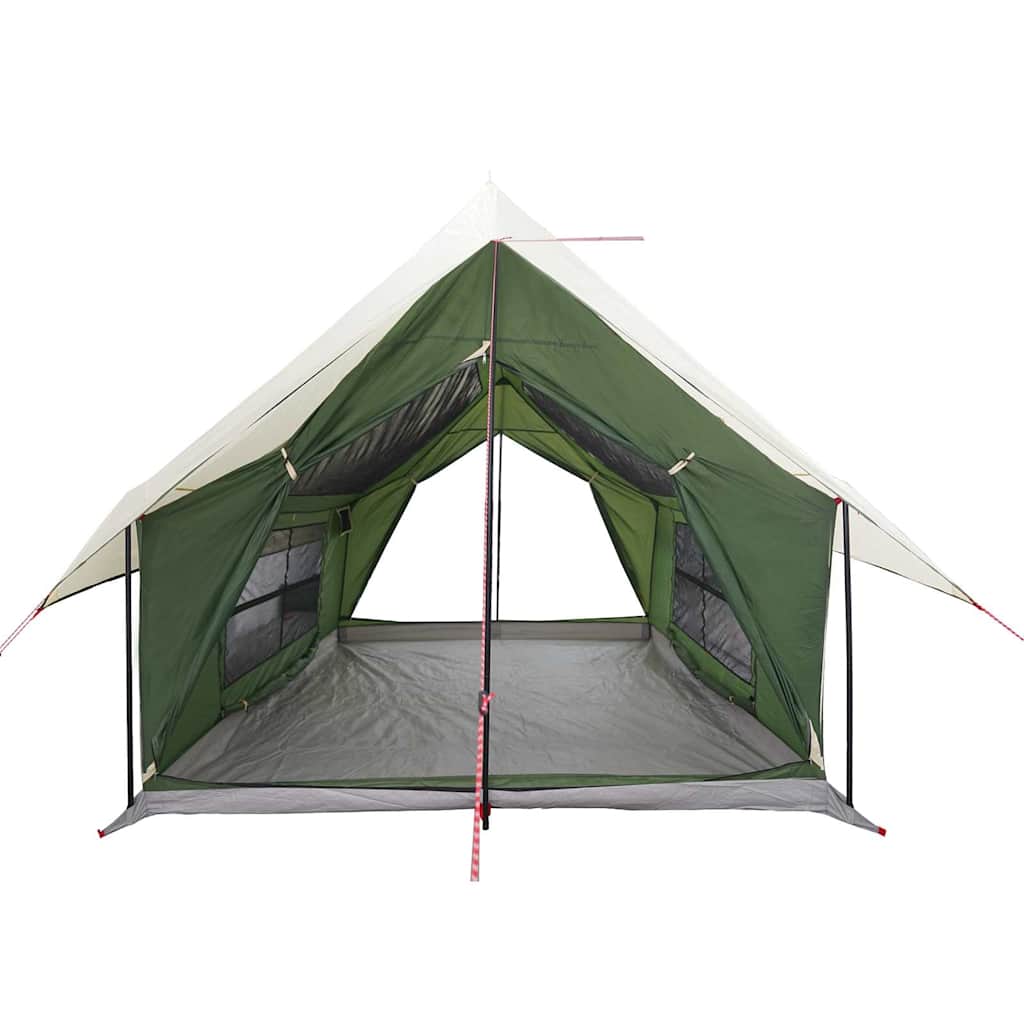 Zijaanzicht van de vidaXL 5-persoons tent met groene wanden en open ingang.