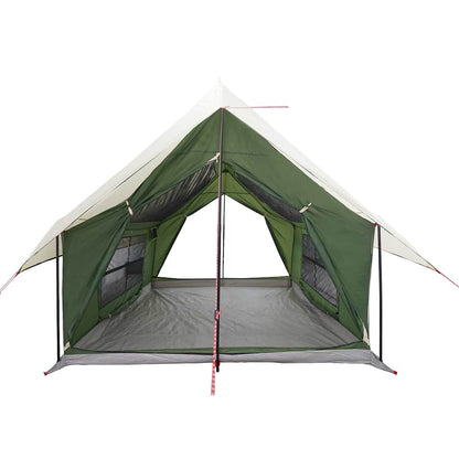 Zijaanzicht van de vidaXL 5-persoons tent met groene wanden en open ingang.