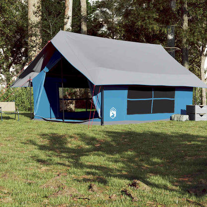 Zijaanzicht van de vidaXL 5-persoons tent in blauw met een grijze dakbedekking.