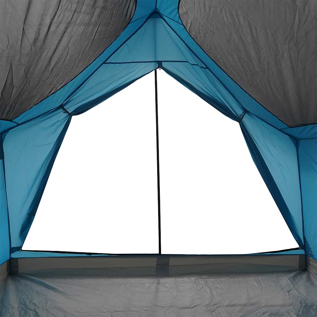 Detail van de binnenkant van de vidaXL 5-persoons tent met blauwe wanden en grote ingang.