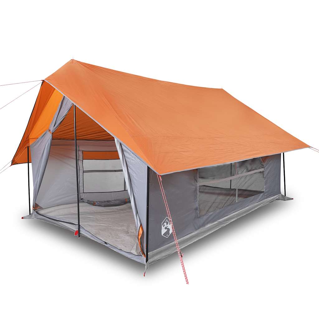 Zijaanzicht van de vidaXL 5-persoons tent met grijze en oranje kleuren.