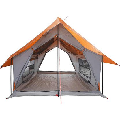 Detail van de vidaXL tent met grijze wanden en oranje dak, zijaanzicht met open ingangen.