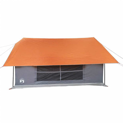 Detail van de vidaXL tent met grijze en oranje kleur, zicht op de voorzijde en gaasventilatie.