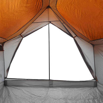 Detail van de binnenkant van de vidaXL tent met grijze en oranje kleur, met gaasventilatie.