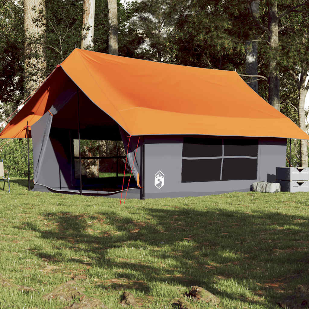 Grijze en oranje vidaXL tent voor 5 personen, waterdicht met ventilatieopeningen.