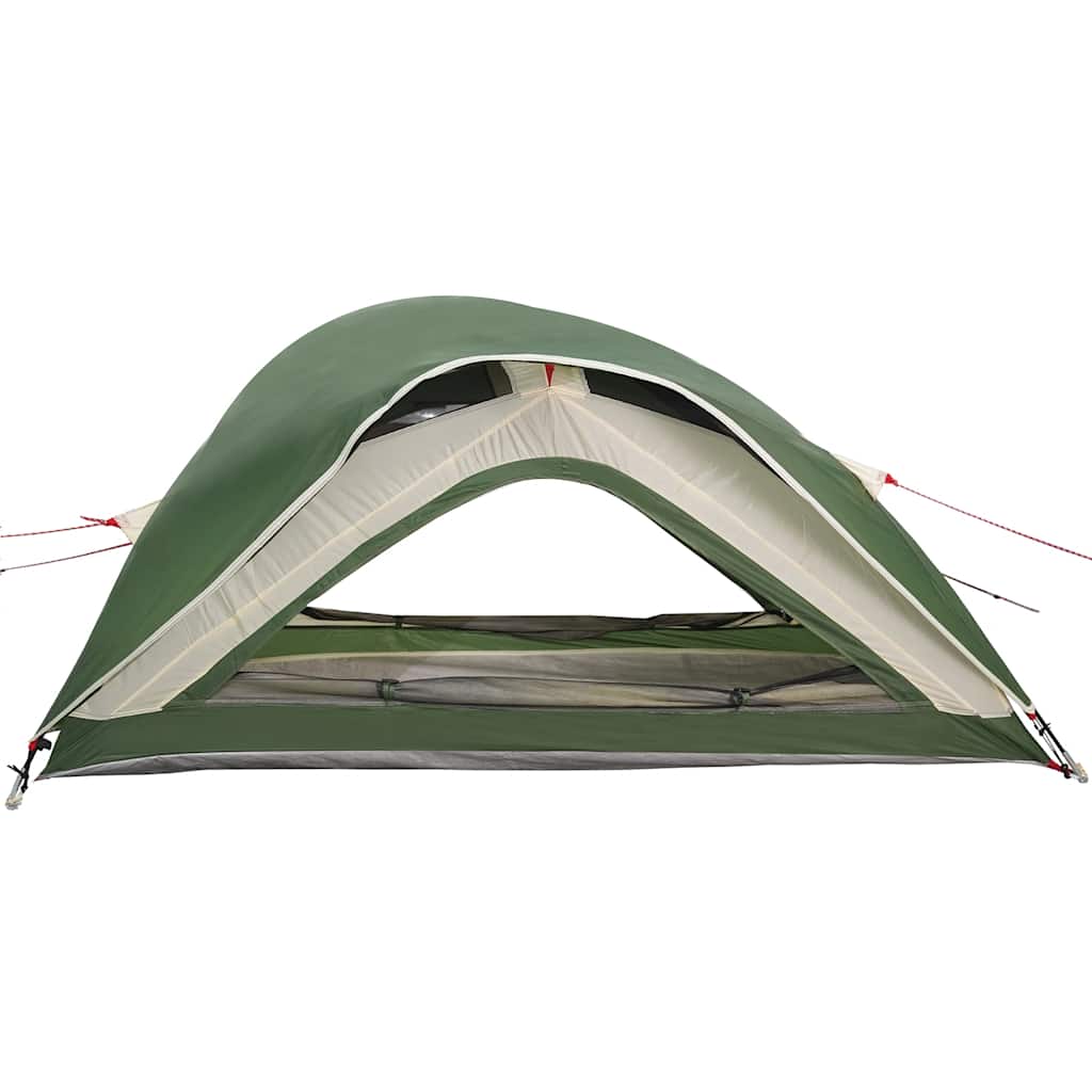 Detail van de groene vidaXL 1-persoons tent met open ingang en waterdichte stof.