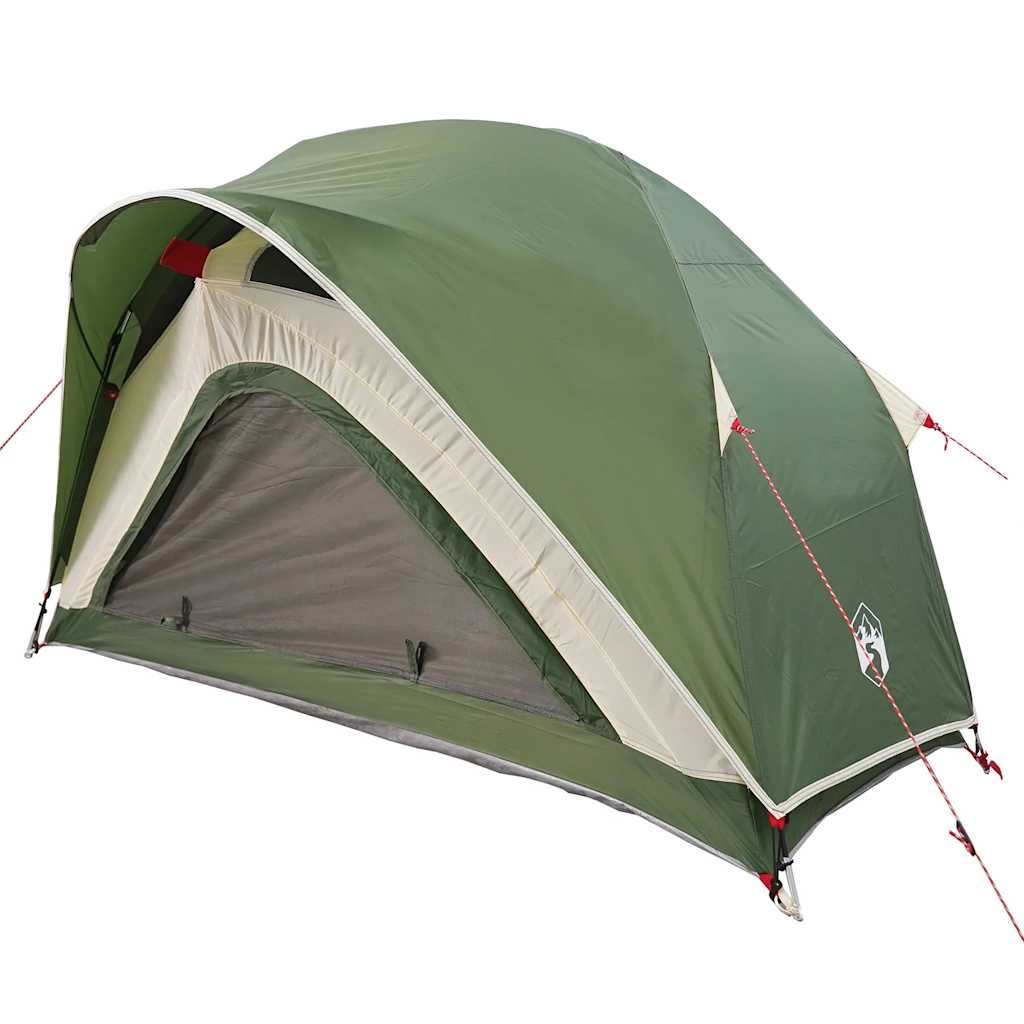 Detail van de vidaXL 1-persoons tent in groen, met open ingang en waterdichte stof.