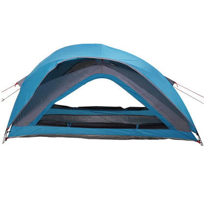 Zijaanzicht van de vidaXL 1-persoons tent in blauw, met open ingang en waterdichte constructie.
