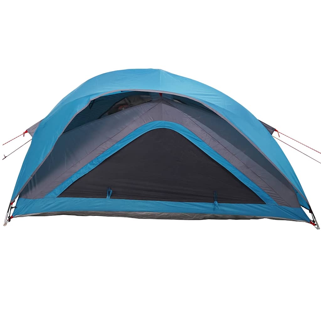 Detail van de blauwe vidaXL 1-persoons tent met open ingang en waterdicht ontwerp.