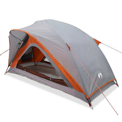 Detail van de vidaXL 1-persoons tent met grijs en oranje doek, zijaanzicht.