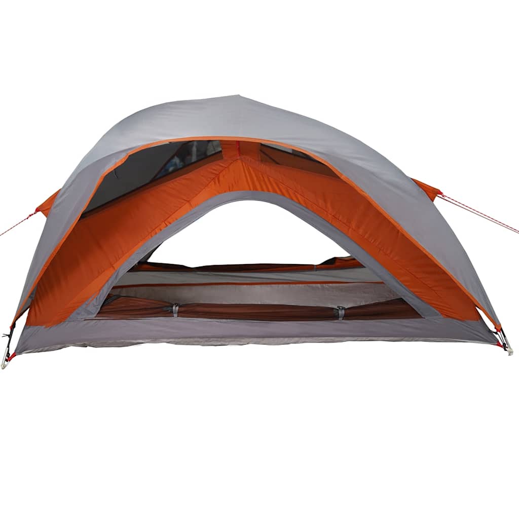 Detail van de grijs-oranje vidaXL tent met open ingang en waterdicht ontwerp.
