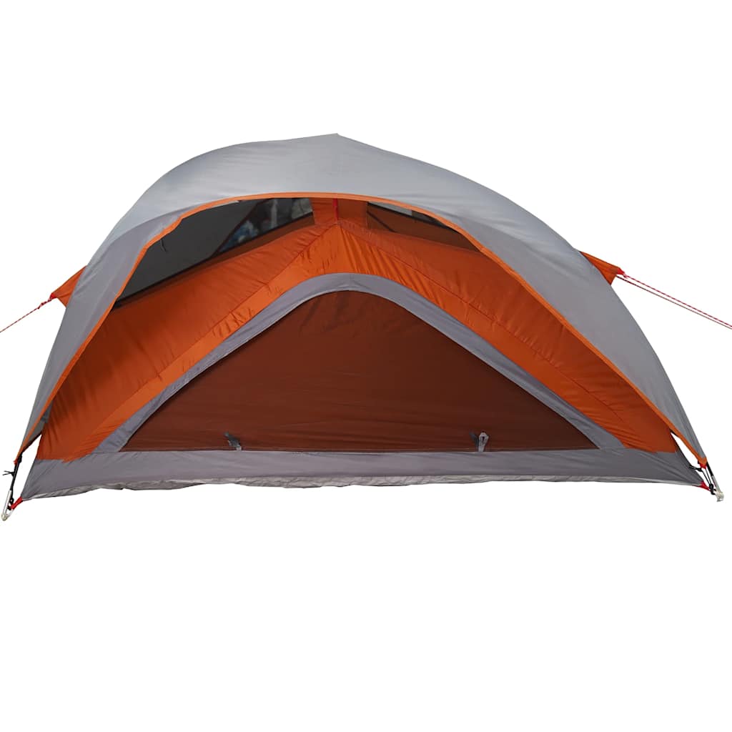 Zijaanzicht van de vidaXL 1-persoons tent met grijze en oranje kleuren.