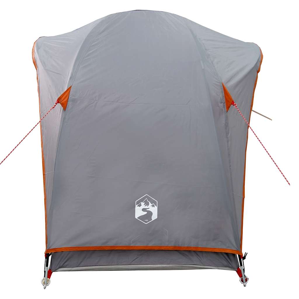Detail van de grijze tent vidaXL met oranje accenten en ventilatieopeningen.