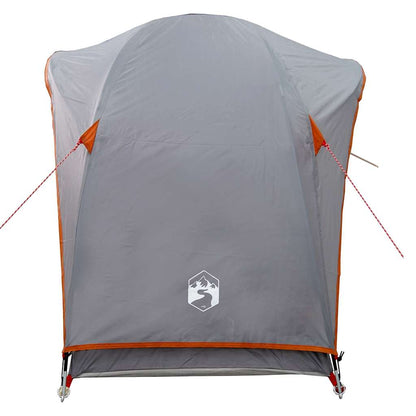 Detail van de grijze tent vidaXL met oranje accenten en ventilatieopeningen.