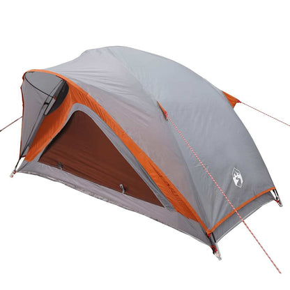 Detail van de grijs-oranje vidaXL tent met waterdicht ontwerp en flexibele stokken.