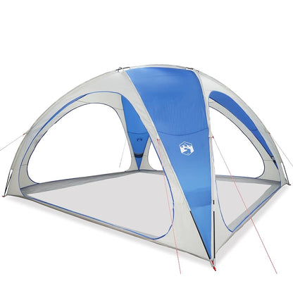 Detail van de azuurblauwe vidaXL partytent met open zijpanelen en stabiliserende lijnen.