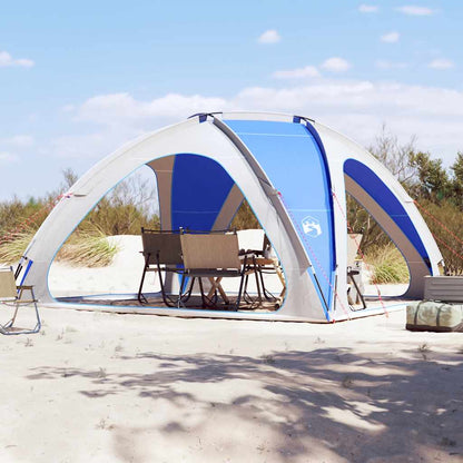 Zijaanzicht van de azuurblauwe vidaXL partytent, ideaal voor buitengebruik met meubels eronder.