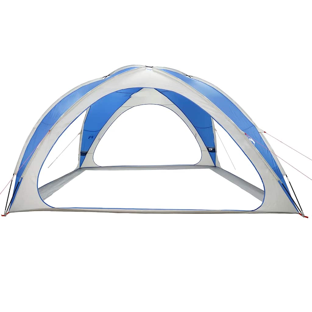 Zijaanzicht van de vidaXL waterdichte partytent in azuurblauw, met open structuur.