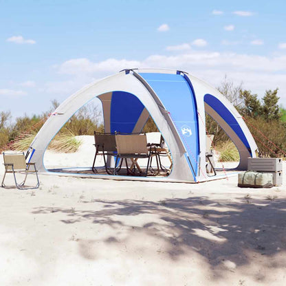 Azuurblauwe vidaXL partytent, waterdicht en eenvoudig op te zetten, opgesteld op het strand.