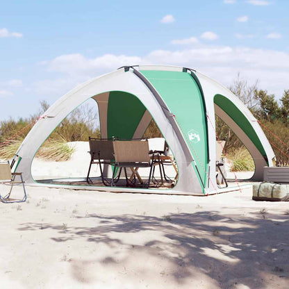 Detail van de zeegroene vidaXL partytent met opgezette schaduwruimte en meubels.