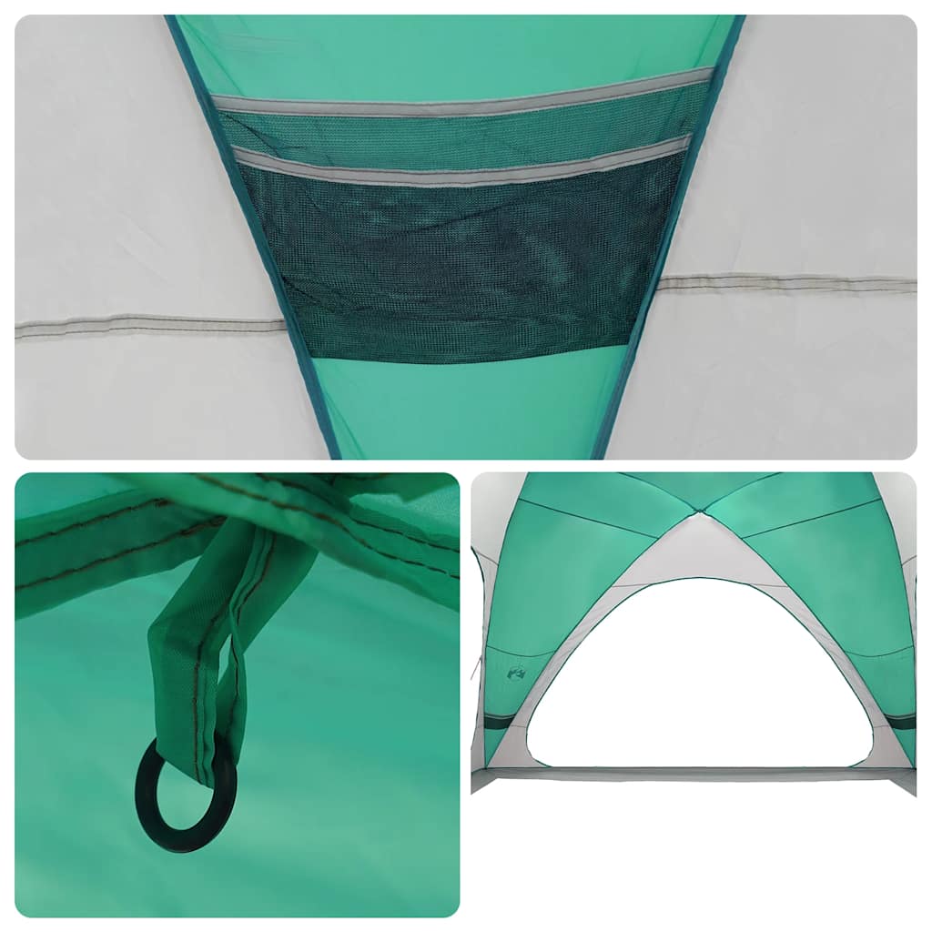 Detail van de zeegroene vidaXL partytent met waterdichte stof en bevestigingsring.