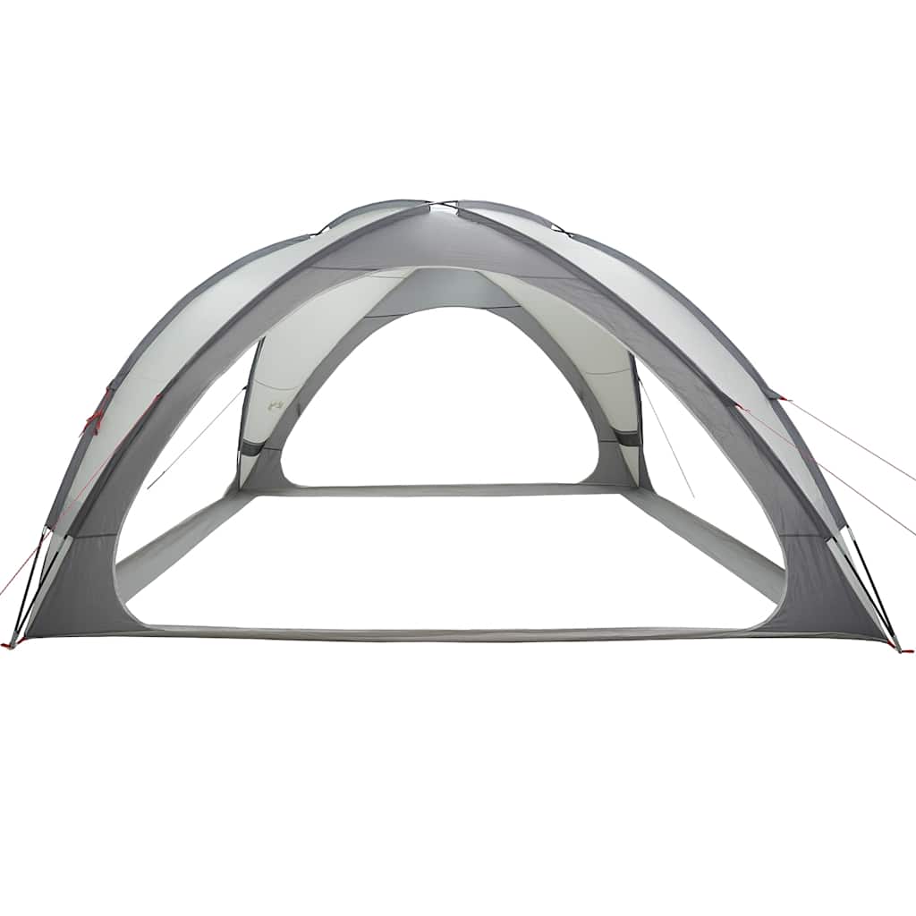 Zijaanzicht van de grijze vidaXL partytent met open structuur en waterdichte bekleding.