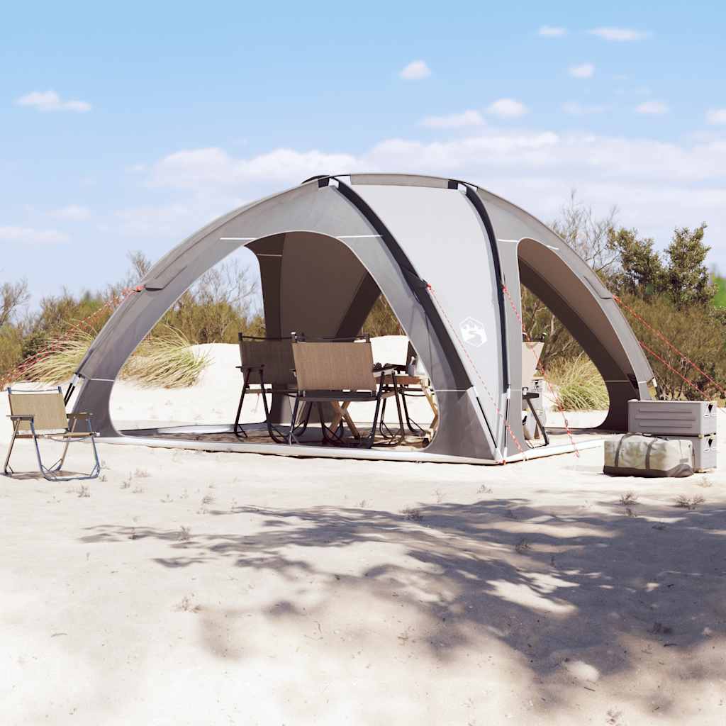 Grijze vidaXL partytent, waterdicht en eenvoudig op te zetten, in een zandige omgeving.