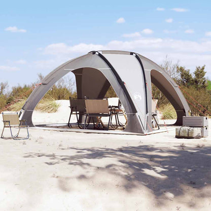 Grijze vidaXL partytent, waterdicht en eenvoudig op te zetten, in een zandige omgeving.