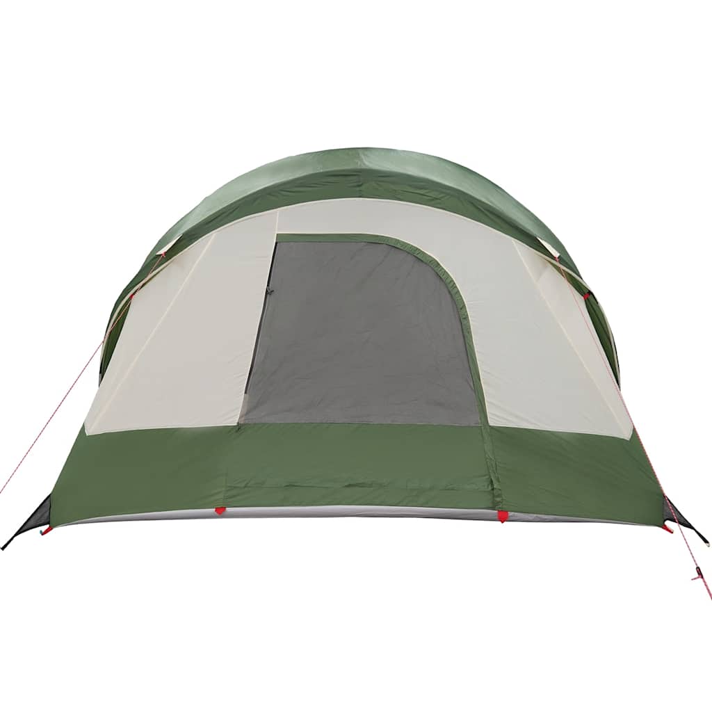Detail van de groene vidaXL tunneltent met een grote ingang en ventilatierooster.