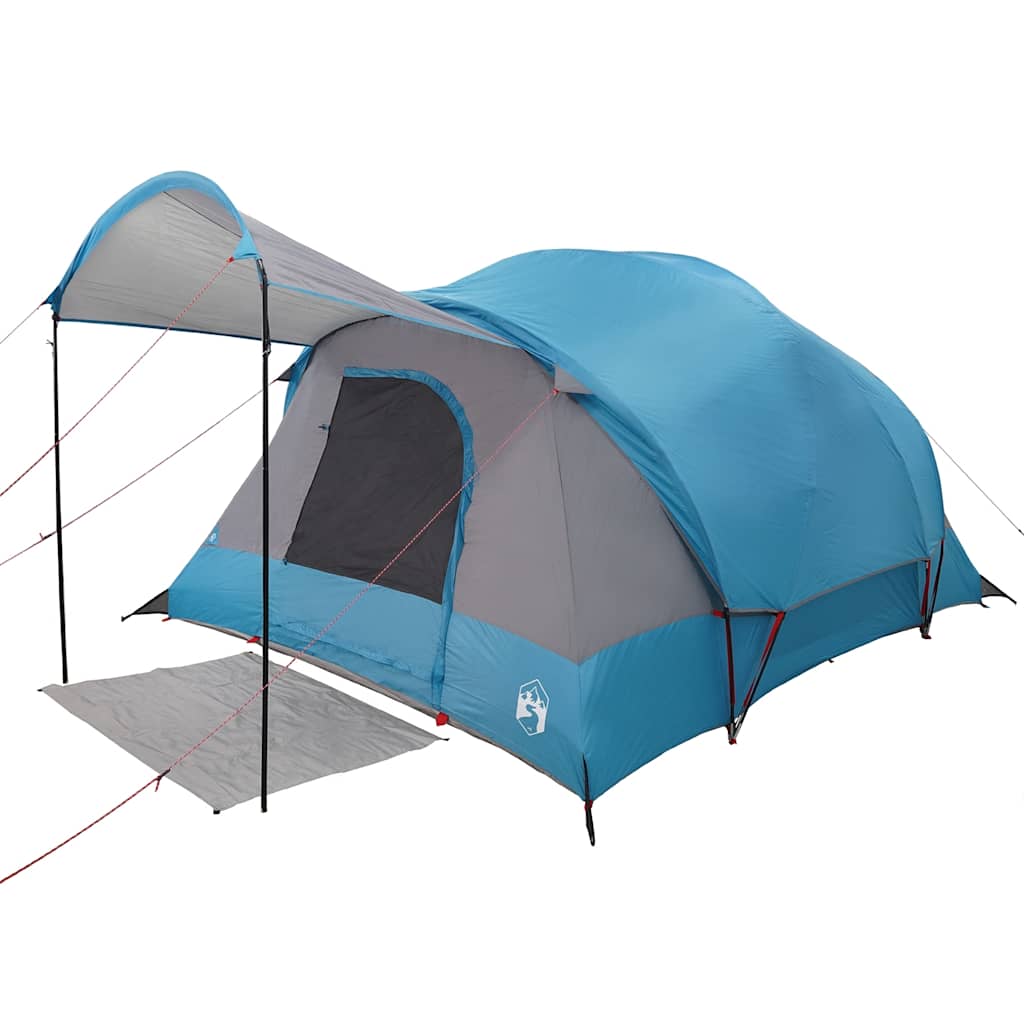 Detail van de vidaXL tunneltent in blauw met luifel en waterdichte stof.