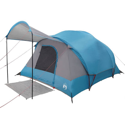 Detail van de vidaXL tunneltent in blauw met luifel en waterdichte stof.