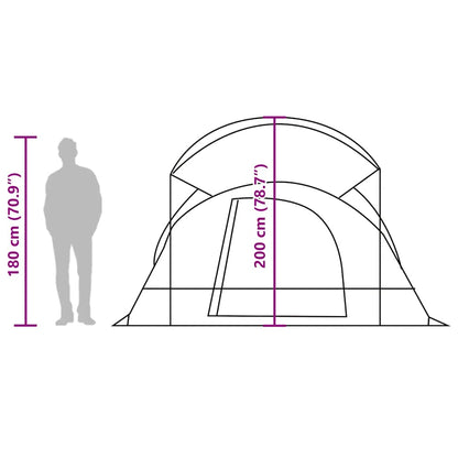Zijaanzicht van de vidaXL tunneltent met afmetingen en hoogte-informatie.