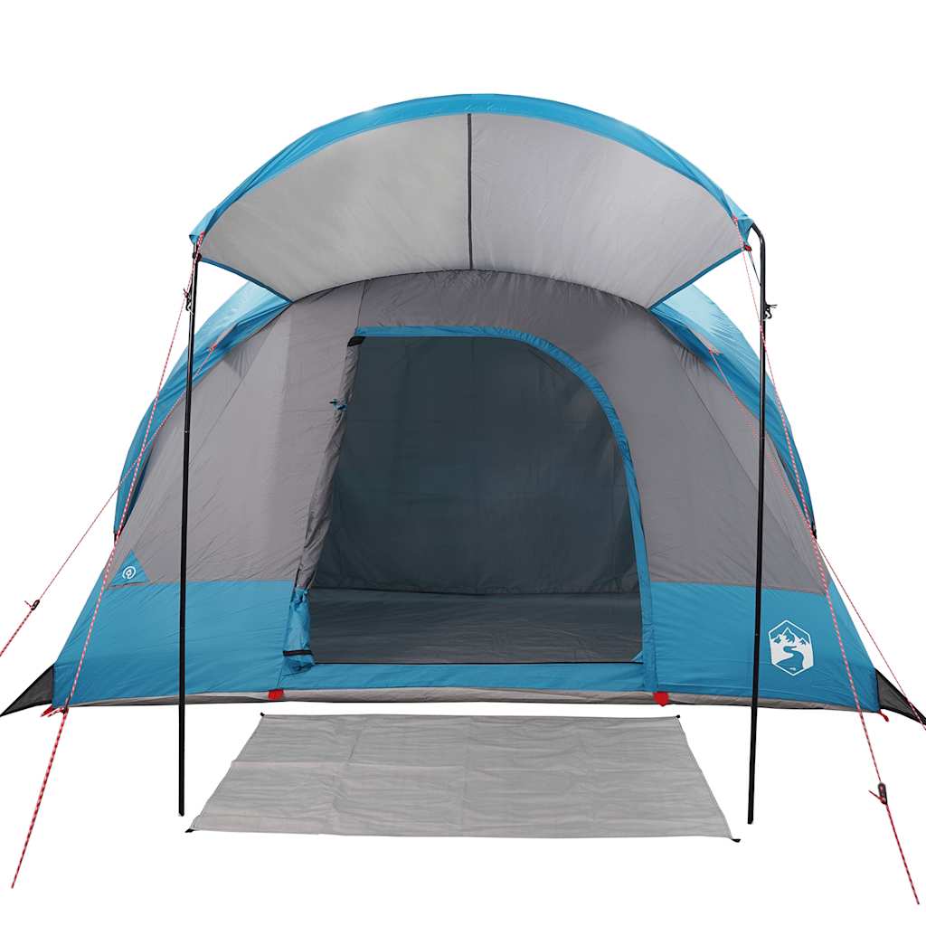 Detail van de vidaXL tunneltent in blauw met een ruime ingang en waterdichte luifel.
