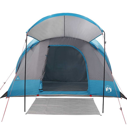 Detail van de vidaXL tunneltent in blauw met een ruime ingang en waterdichte luifel.