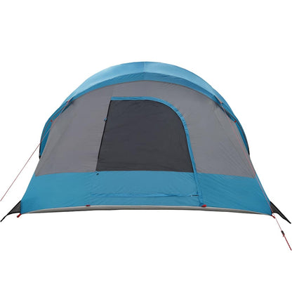 Detail van de vidaXL tunneltent in blauw met een groot zijraam voor ventilatie.